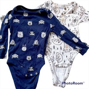 Old Navy Lot of 2 Bear Long Sleeve Shirts Baby Boy Size 12-18M